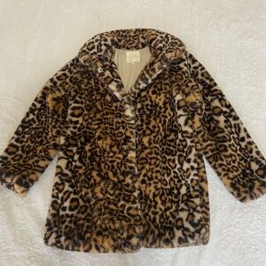 Kids Leopard Print Faux Fur Coat